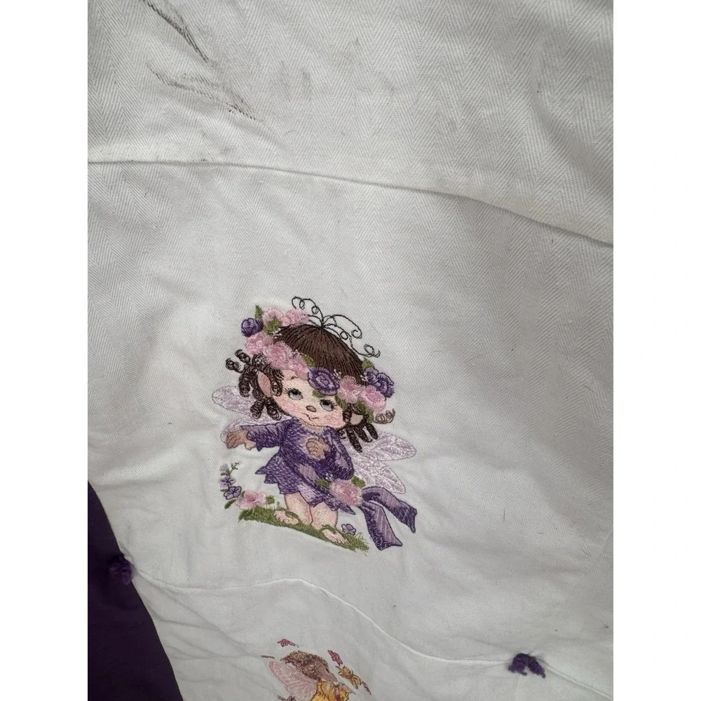 Vintage Handmade Fairy Quilt Embroidered Flower Baby Blanket Purple Cottagecore